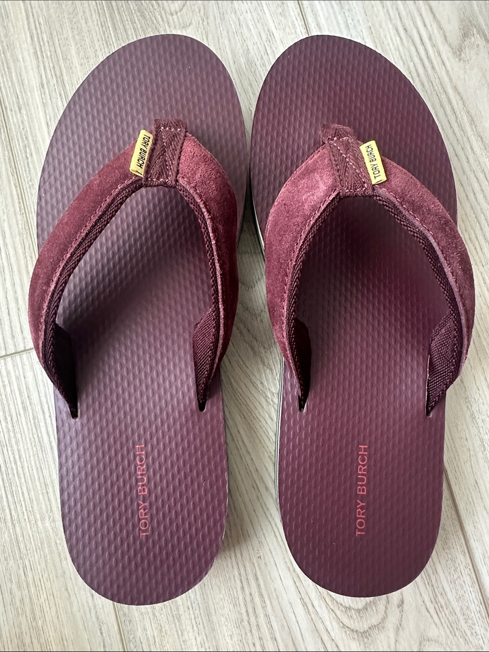 Tory Burch Burgundy Suede Platform Flip Flops with Multi-Striped Sole size 9 - Picture 4 of 8